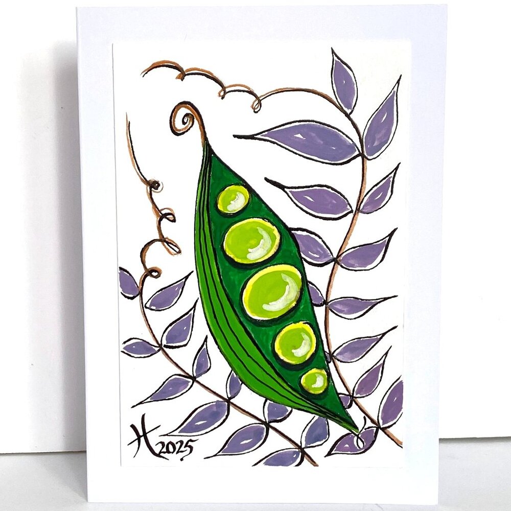 Peas in a Pod Original Watercolor Art Painting Handmade Greeting Card Envelope